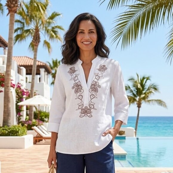 Peck & Peck Tops - NWT Peck & Peck Weekend White Embroidered Boho Tunic XL